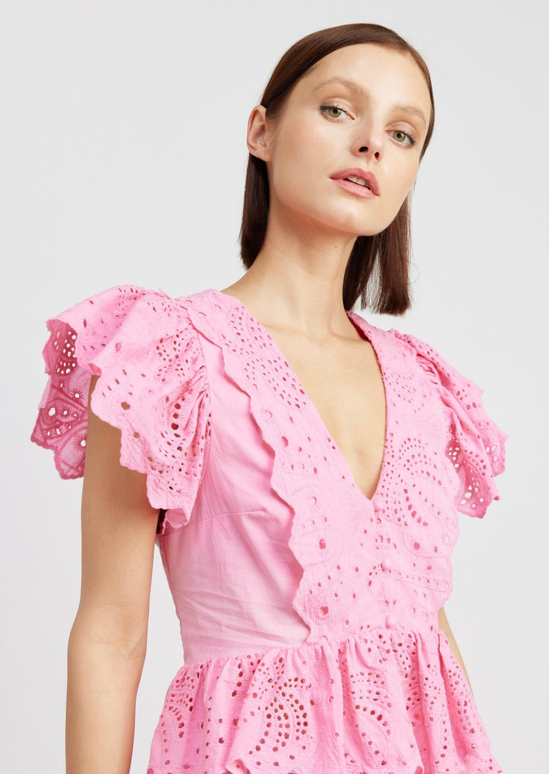 Pink Palm Ruffle Peplum Top