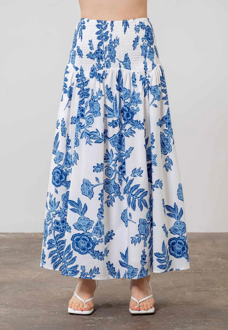 Floral Smocked Midi Skirt