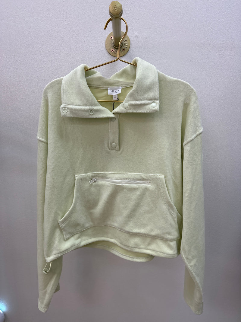 Pocket Detail Boxy Fleece Pullover- Light Green