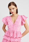 Pink Palm Ruffle Peplum Top