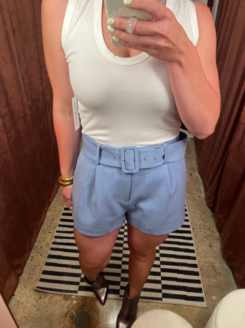 Clean Blue Belted Mini Short
