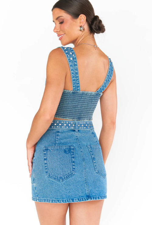 Shiana Top Indigo Rhinestone Denim