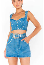 Shiana Skirt Indigo Rhinestone Denim