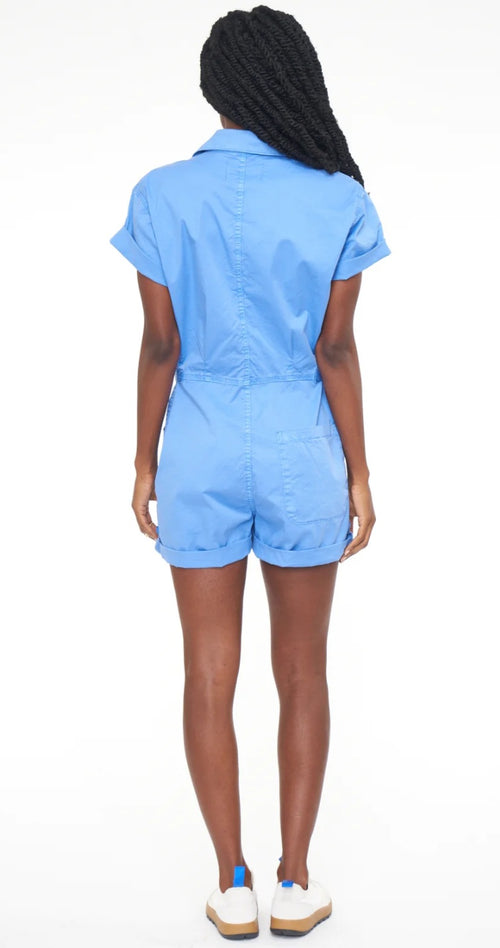 Parker Short Sleeve Romper - Azure Blue