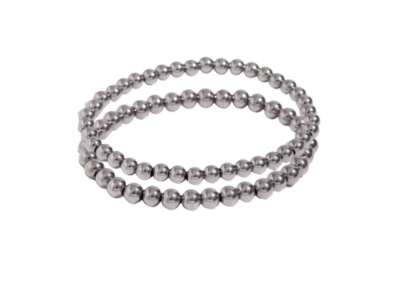 Medium Beaded Bracelet Stack -- Silver
