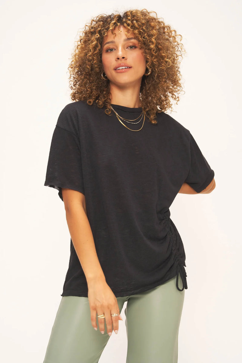 DOMENIQUE RELAXED RUCHED TIE TEXTURED TEE