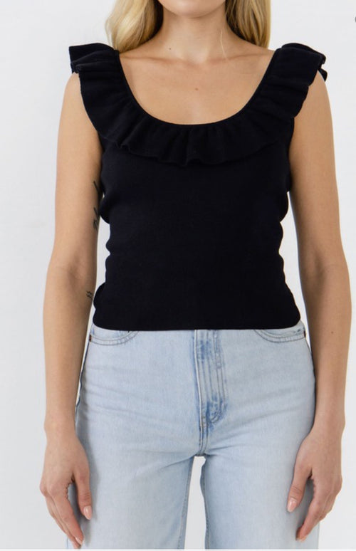 Ruffle Neck Knit Top