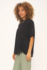 DOMENIQUE RELAXED RUCHED TIE TEXTURED TEE