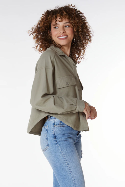 Kinsley Knit Twill Shirt Jacket- Basil